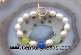 CFB997 Hand-knotted 9mm - 10mm rice white freshwater pearl & colorful candy jade bracelet