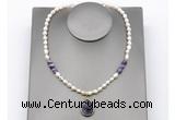 CFN164 baroque white freshwater pearl & dogtooth amethyst necklace with pendant