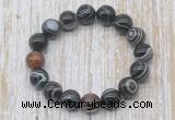 CGB5339 10mm, 12mm round black banded agate beads stretchy bracelets