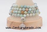 GMN5805 Hand-knotted 6mm matter amazonite 108 beads mala necklaces with charm