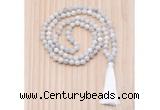 GMN8815 Hand-Knotted 8mm, 10mm White Crazy Agate 108 Beads Mala Necklace