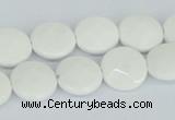 CAA01 15.5 inches 14mm faceted coin white agate gemstone beads