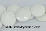 CAA02 15.5 inches 18mm faceted coin white agate gemstone beads