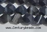 CAA1243 15.5 inches 8mm faceted nuggets matte black line agate beads