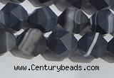 CAA1244 15.5 inches 10mm faceted nuggets matte black line agate beads