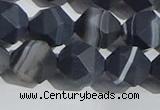 CAA1245 15.5 inches 12mm faceted nuggets matte black line agate beads