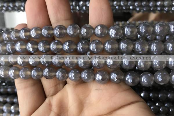 CAA1261 15.5 inches 8mm faceted round AB-color grey agate beads