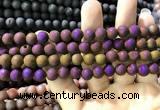 CAA1294 15.5 inches 8mm round matte plated druzy agate beads