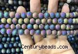 CAA1298 15.5 inches 8mm round matte plated druzy agate beads