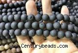 CAA1320 15.5 inches 10mm round matte plated druzy agate beads