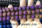 CAA1354 15.5 inches 14mm round matte plated druzy agate beads