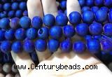 CAA1380 15.5 inches 16mm round matte plated druzy agate beads