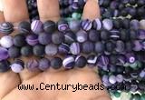 CAA1496 15.5 inches 8mm round matte banded agate beads wholesale