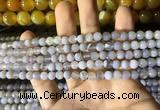 CAA2190 15.5 inches 4mm faceted round banded agate beads