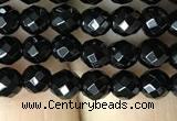 CAA2415 15.5 inches 4mm faceted round black agate beads wholesale