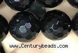 CAA2432 15.5 inches 18mm faceted round black agate beads wholesale