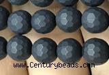 CAA2438 15.5 inches 6mm faceted round matte black agate beads