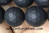 CAA2441 15.5 inches 12mm faceted round matte black agate beads