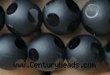 CAA2460 15.5 inches 10mm carved round matte black agate beads