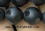 CAA2462 15.5 inches 14mm carved round matte black agate beads