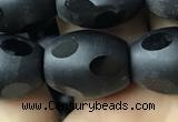 CAA2465 15.5 inches 12*16mm carved rice matte black agate beads