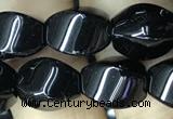 CAA2485 15.5 inches 8*12mm twisted rice black agate beads