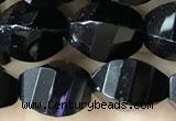 CAA2493 15.5 inches 8*12mm faceted & twisted rice black agate beads