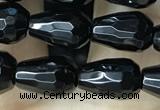 CAA2510 15.5 inches 6*9mm faceted teardrop black agate beads