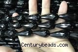CAA2521 15.5 inches 15*30mm faceted teardrop black agate beads