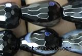 CAA2654 15.5 inches 13*18mm faceted teardrop banded black agate beads