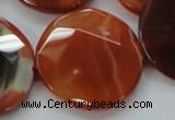 CAA307 15.5 inches 34mm faceted coin red line agate beads