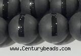 CAA3652 15.5 inches 10mm round matte & carved black agate beads