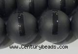 CAA3653 15.5 inches 12mm round matte & carved black agate beads