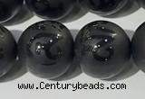 CAA3678 15.5 inches 12mm round matte & carved black agate beads