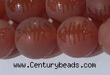 CAA3689 15.5 inches 12mm round matte & carved red agate beads