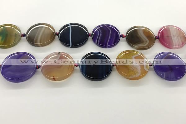 CAA4300 15.5 inches 30mm flat round line agate beads wholesale