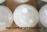 CAA5628 15 inches 12mm faceted round AB-color white agate beads