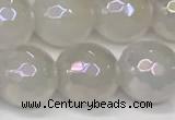 CAA5632 15 inches 10mm faceted round AB-color white agate beads