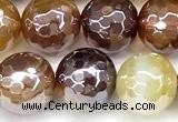 CAA5963 15 inches 10mm faceted round AB-color line agate beads