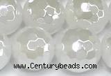 CAA6033 15 inches 12mm faceted round AB-color white agate beads