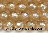 CAA6050 15 inches 6mm faceted round AB-color yellow agate beads