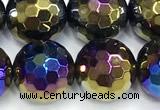 CAA6056 15 inches 10mm faceted round AB-color black agate beads