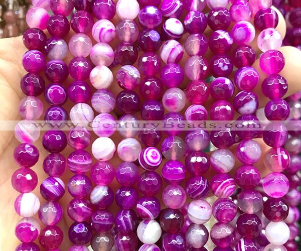 CAA6325 15 inches 6mm faceted round fuchsia banded agate beads