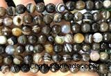 CAA6346 15 inches 8mm faceted round coffee banded agate beads