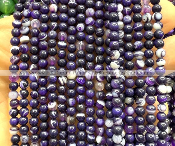 CAA6370 15 inches 4mm round purple banded agate beads wholesale