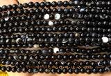 CAA6400 15 inches 4mm round black banded agate beads wholesale
