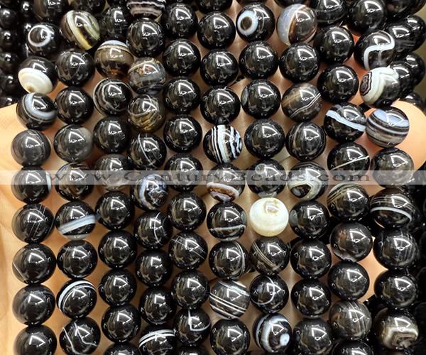 CAA6402 15 inches 8mm round black banded agate beads wholesale
