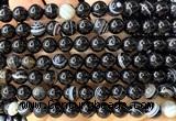 CAA6402 15 inches 8mm round black banded agate beads wholesale