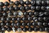 CAA6403 15 inches 10mm round black banded agate beads wholesale