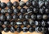 CAA6404 15 inches 12mm round black banded agate beads wholesale